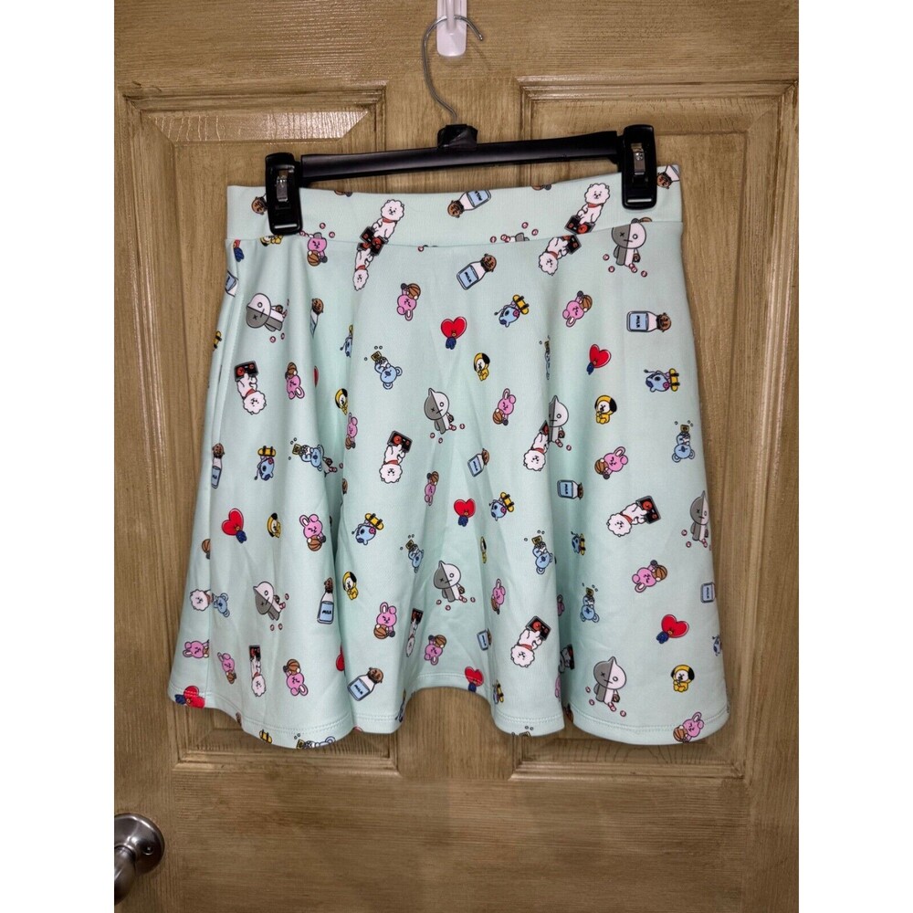 BT21 BTS Skater Skirt Light Blue With Korean Pop Elastic Waist and Pockets S NEW